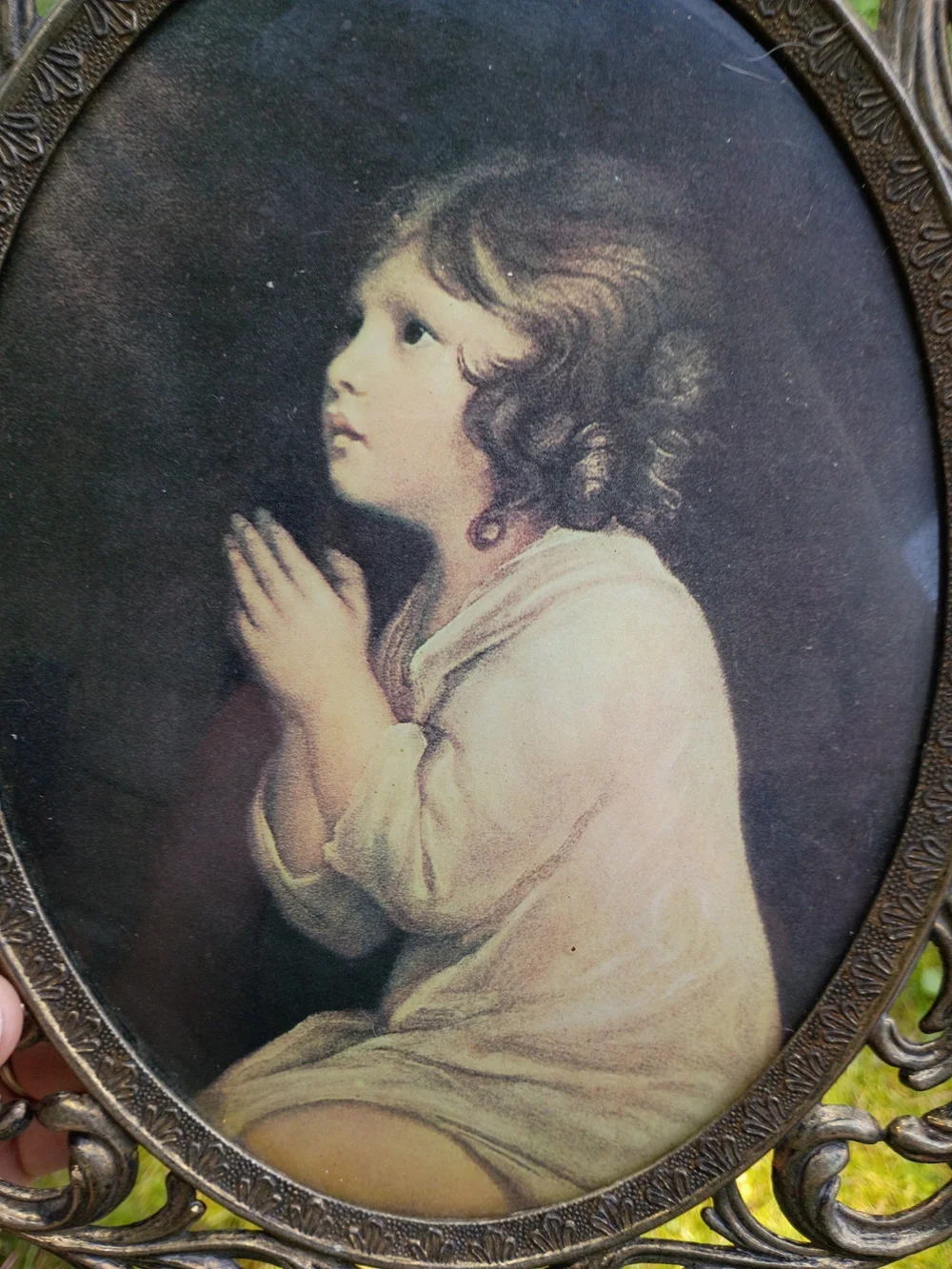 Vintage Italian The Infant Samuel by Sir Joshua Reynolds Picture w/Bubble Glass